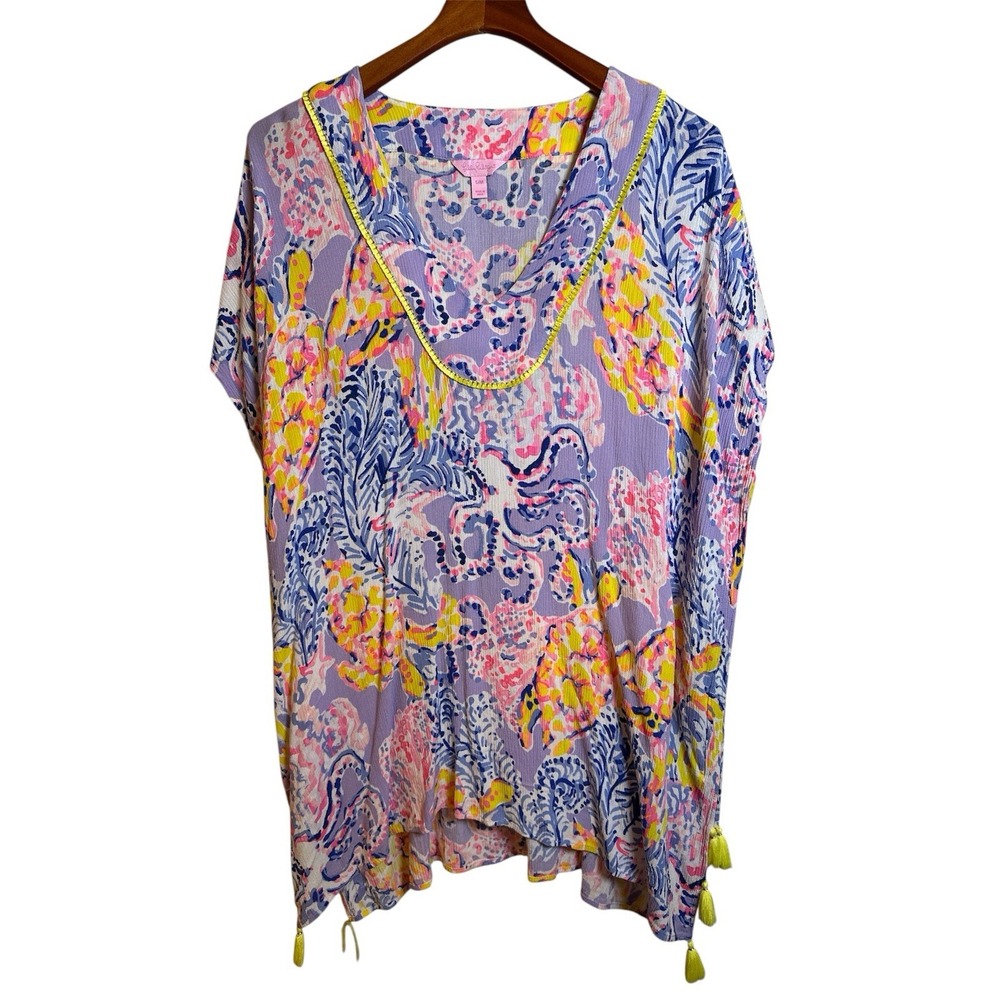 Lilly Pulitzer Seagate Caftan Cover Up Size S/M Yellow Pink Purple